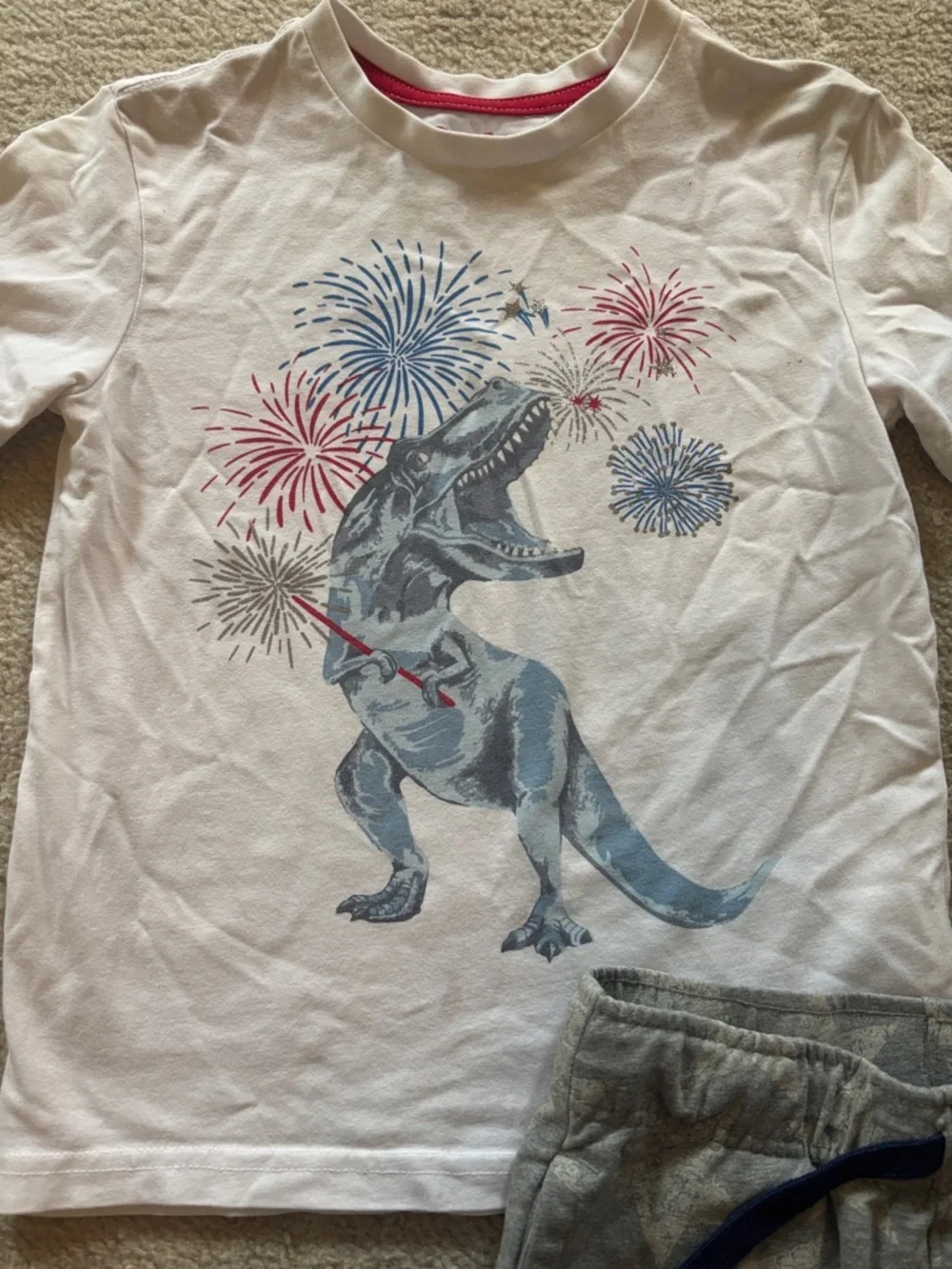 Tommy Bahama White Tee with Blue Dinosaur & Gray Star Shorts